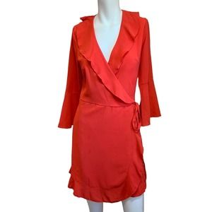 Outrageous Fortune ruffle wrap dress with fluted sleeve in red Size 4 NWT